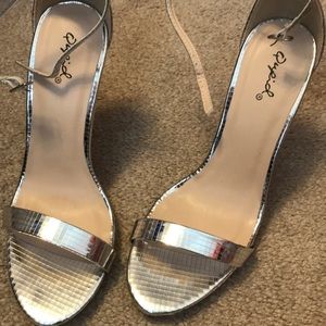 NWT silver disco strap heels
